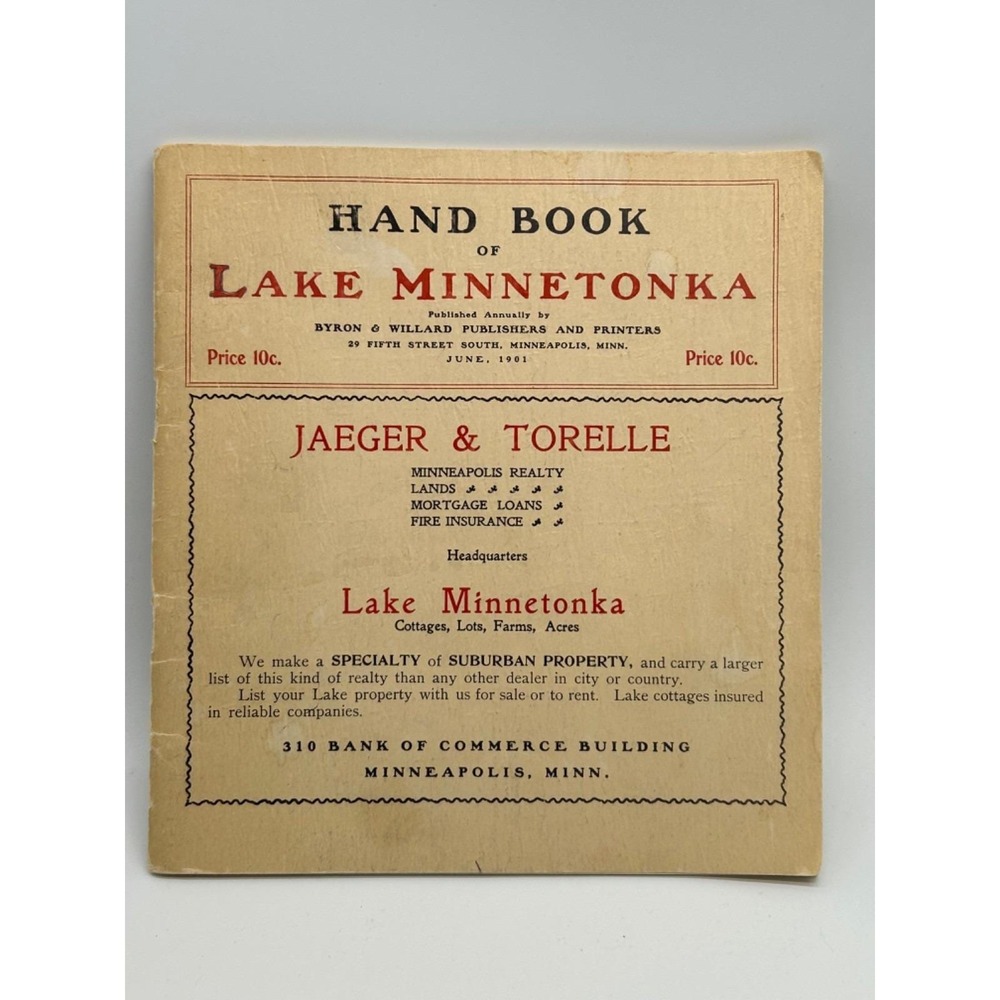 Rare 1920's Hand Book of‎ Lake Minnetonka Byron & Willard Orig. Copy 1901